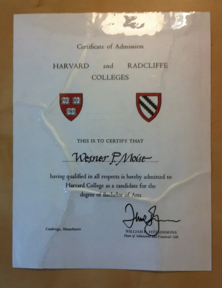 Harvard Acceptance Certificate