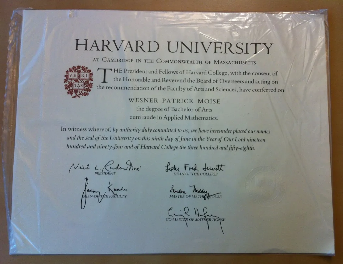 Harvard BA Degree with honors in Applied Mathematics (specialization: Computer Science)