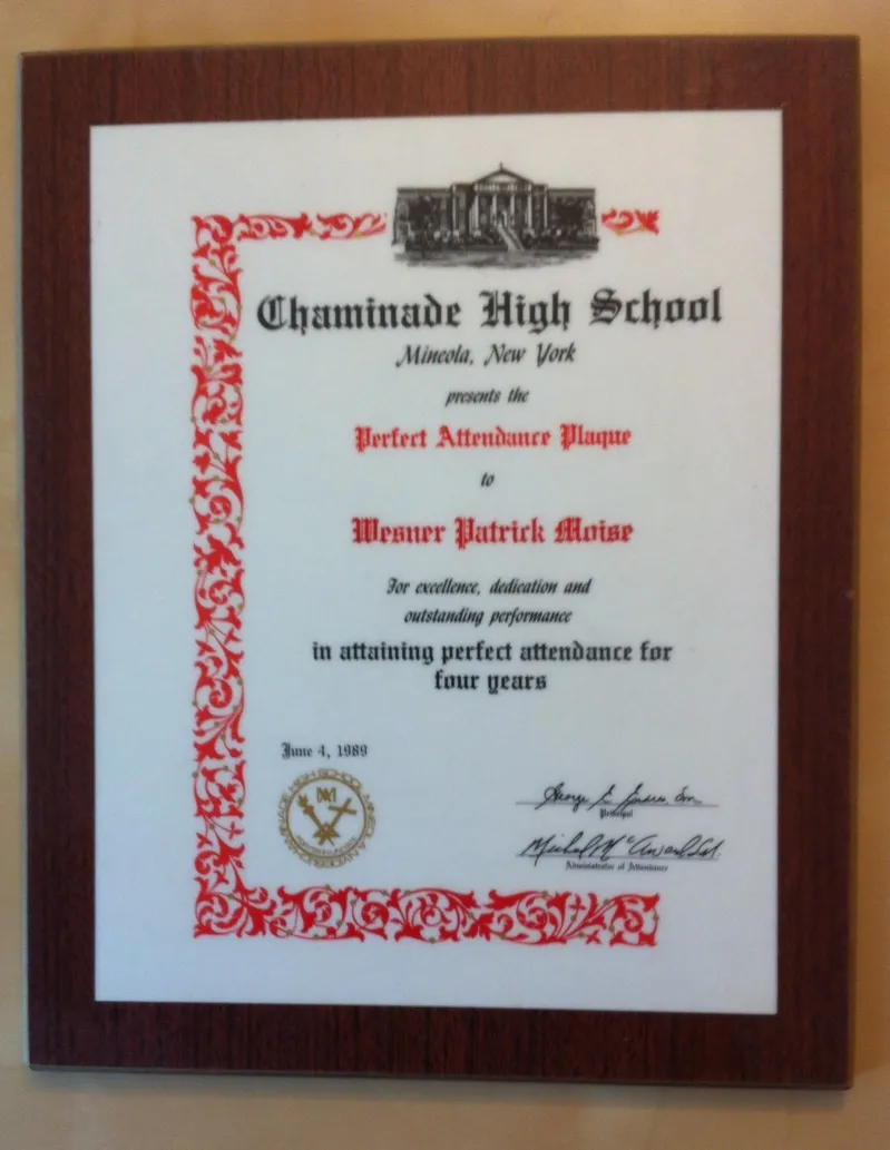 Perfect Attendance Plaque