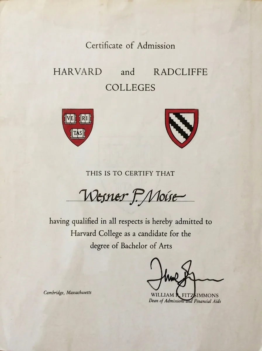 Harvard Acceptance Certificate