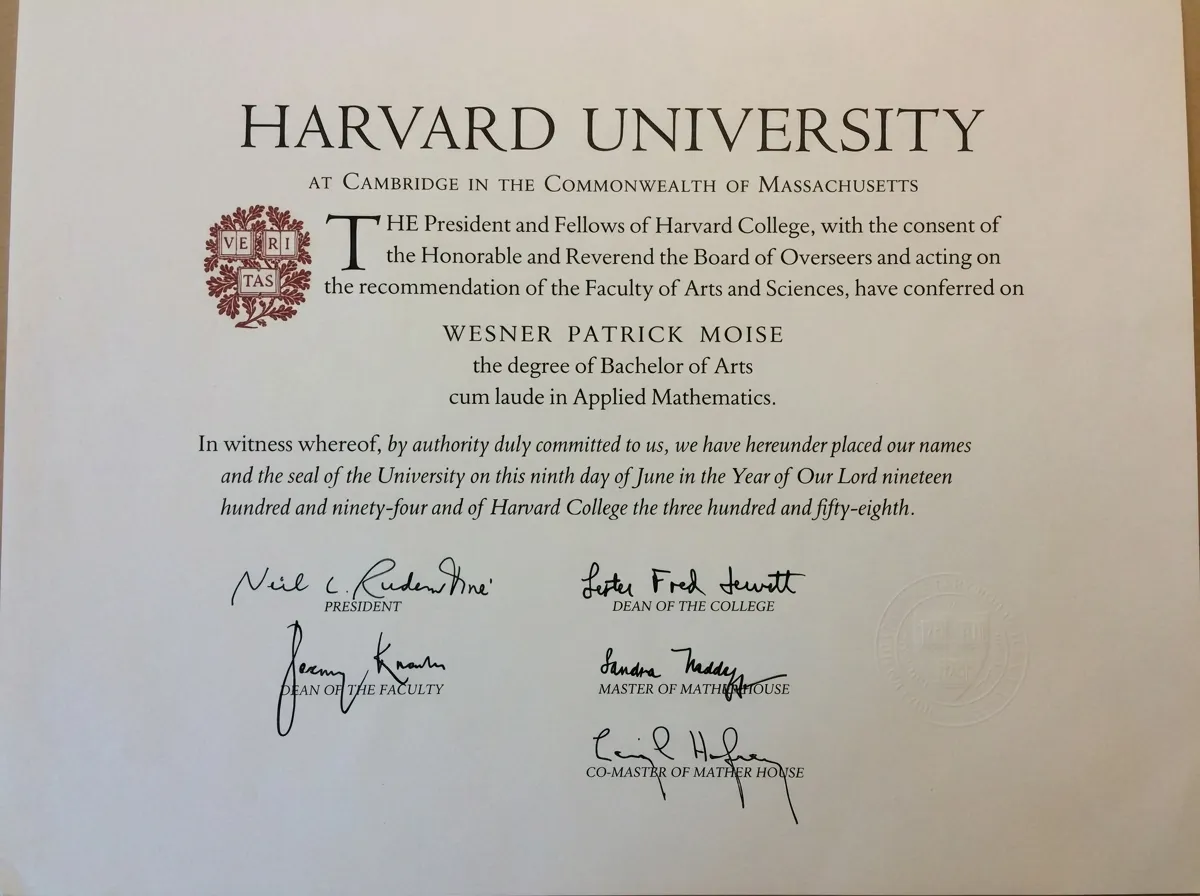 Harvard BA Degree with honors in Applied Mathematics-Computer Science