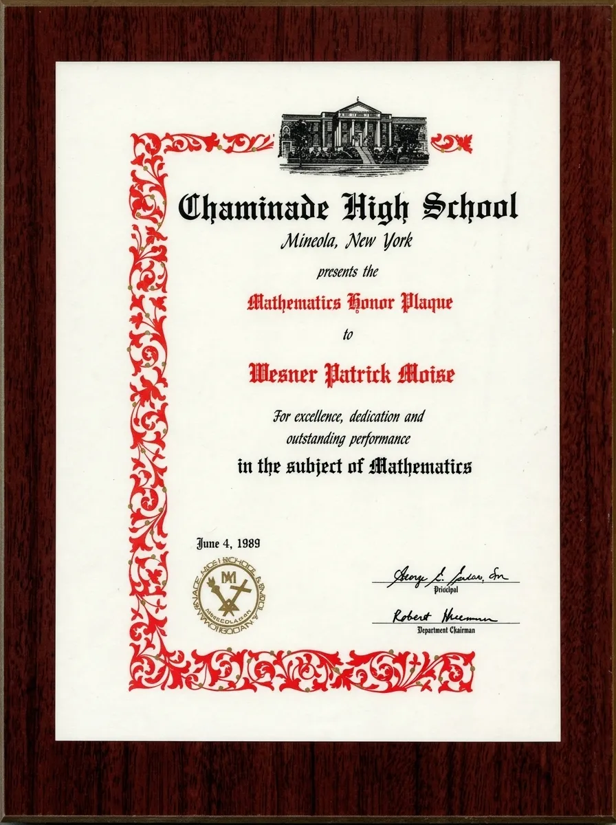 Most Outstanding Senior in Mathematics Graduation Plaque