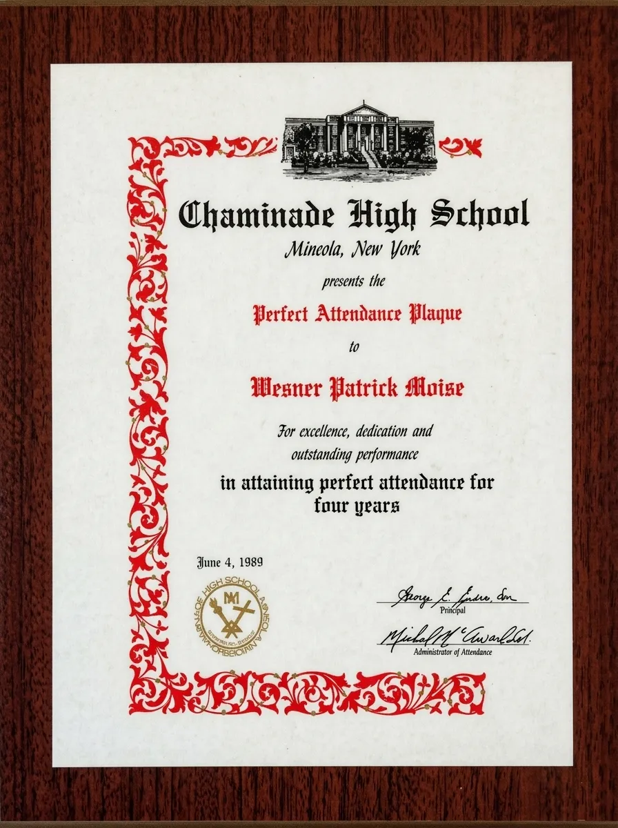 Perfect Attendance Plaque
