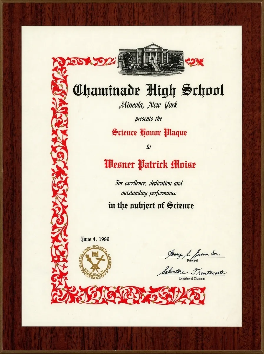 Most Outstanding Senior in Science Graduation Plaque