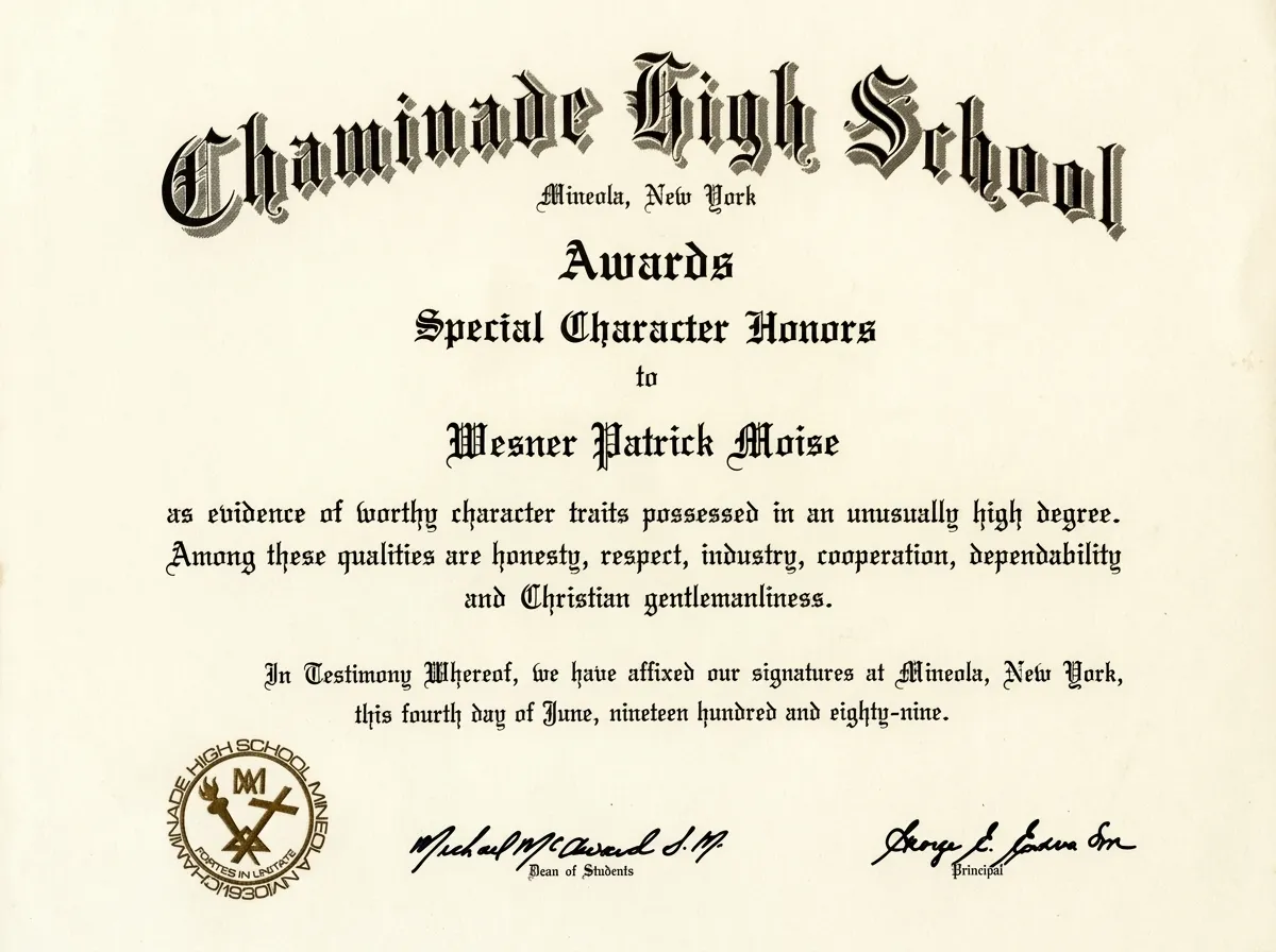 Special Character Honor Plaque